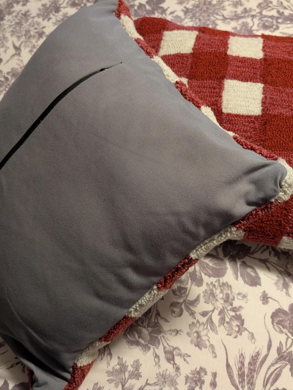Red and White Checker Chenille Throw Pillows